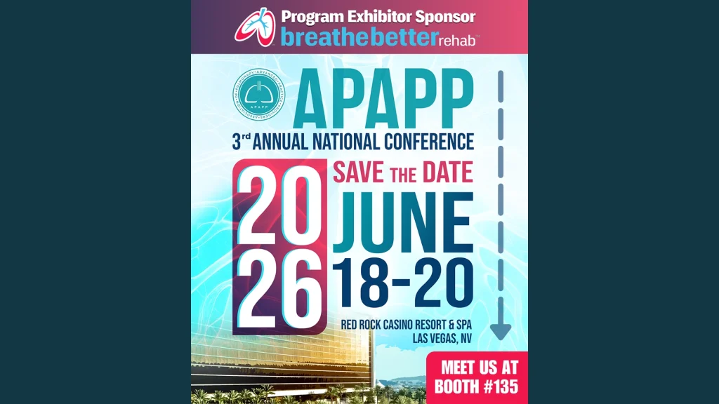 Conference announcement graphic for the APAPP 3rd Annual National Conference, scheduled for June 18–20, 2026, at Red Rock Casino Resort & Spa in Las Vegas, NV. “Meet us at Booth #135.”.
